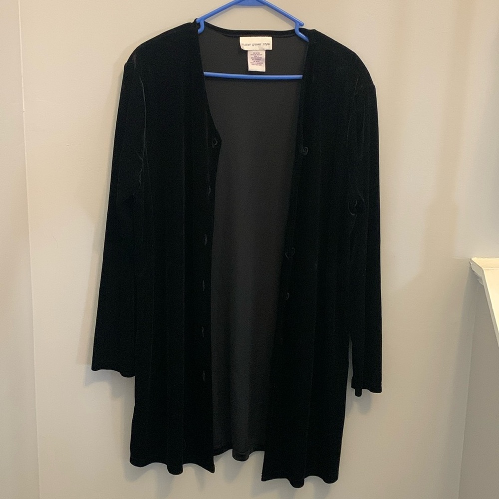 Susan Graver Style Black Button-Down Velvet Cover Up / Cardigan / Jacket
